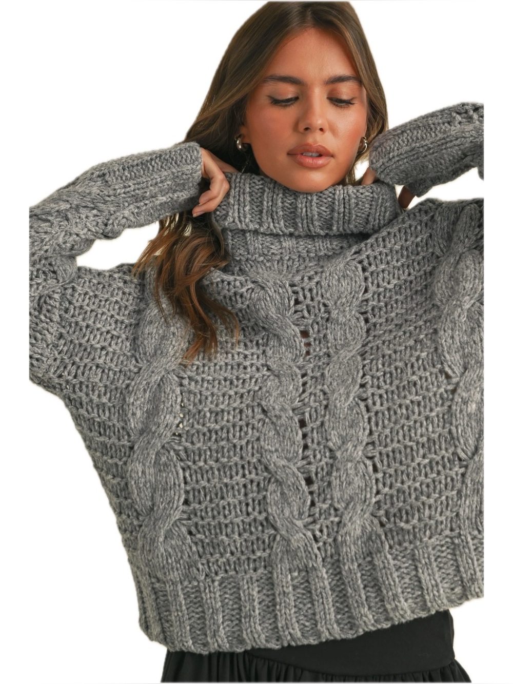 Calvin Klein Cable Knit Turtleneck Sweater in Gray